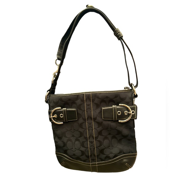 Coach Handbags - Vintage Coach Bag Black Monogrammed with Leather Accents No. M05W-3574